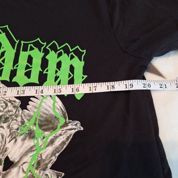 ROMWE T-Shirt Size Small Oversized BLACK Tee GREEN Graphic Print Freedom Shirt - Picture 3 of 8